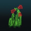 Dekoracja świetlna przedstawiająca stylizowane kwiaty na smukłych łodygach, utrzymana w kontrastowej kolorystyce czerwieni i zieleni, z efektem gęstego podświetlenia LED, przeznaczona do iluminacji sezonowych i aranżacji przestrzeni publicznych.