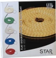 Opakowanie węża LED STAR Trading, model Flat Doublesided Slim Ropelight 6 m, z prezentacją dostępnych kolorów: biały ciepły, zielony, biały dzienny, niebieski i czerwony.