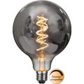 Dekoracyjna żarówka LED filament G125 z przydymionym szkłem i spiralnym włóknem LED. Duża żarówka retro z gwintem E27 emitująca ciepłe światło, kompatybilna ze ściemniaczem – idealna do lamp dekoracyjnych.