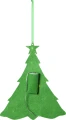 Tył zielonej dekoracji LED w kształcie choinki z widocznym pojemnikiem na baterie i zawieszką, przedstawiony na białym tle.