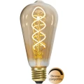 Żarówka LED filament ST64 z bursztynową bańką i spiralnym żarnikiem LED, bardzo ciepłe światło 2000K, oznaczenie kompatybilności ze ściemniaczem.