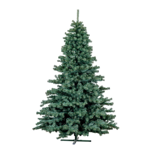 Choinka sztuczna HANA o klasycznym kształcie, wykonana z gęstego zielonego igliwia, ustawiona na stalowym stojaku na białym tle.