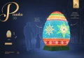 Pisanka 3D LED o wysokości 6 m i szerokości 4,5 m, iluminacja wielkanocna z motywem gwiazdy, wizualizacja z oznaczeniem wymiarów, numerem ID oraz informacją o technologii EKO LED.