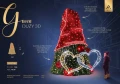 Infografika gnom duży 3D LED z sercami – widok frontalny, czerwone i białe oświetlenie liniowe LED neon, zielona podstawa z igliwia oraz sylwetka dziecka dla skali.