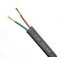 Płaski przewód elektryczny 2x1,5 mm² z dwoma miedzianymi żyłami – niebieską i brązową – o podwyższonym standardzie bezpieczeństwa, stosowany do produkcji girland świetlnych, zgodny z aktualnymi normami europejskimi.