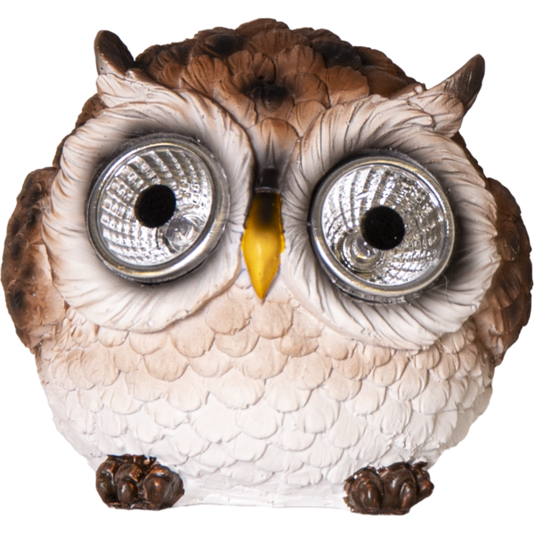 Figurka sowa solarna LED z dużymi reflektorowymi oczami – realistyczna dekoracja zasilana energią słoneczną.