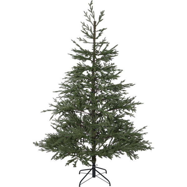 Sztuczna choinka HEDE na białym tle, bez ozdób, z rozstawionymi gałęziami i metalowym stojakiem.