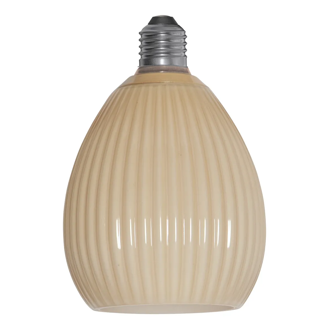 Żarówka LED E27 Decoled Dream z ryflowanym, beżowym szkłem widoczna w stanie wyłączonym, z delikatnym połyskiem powierzchni.