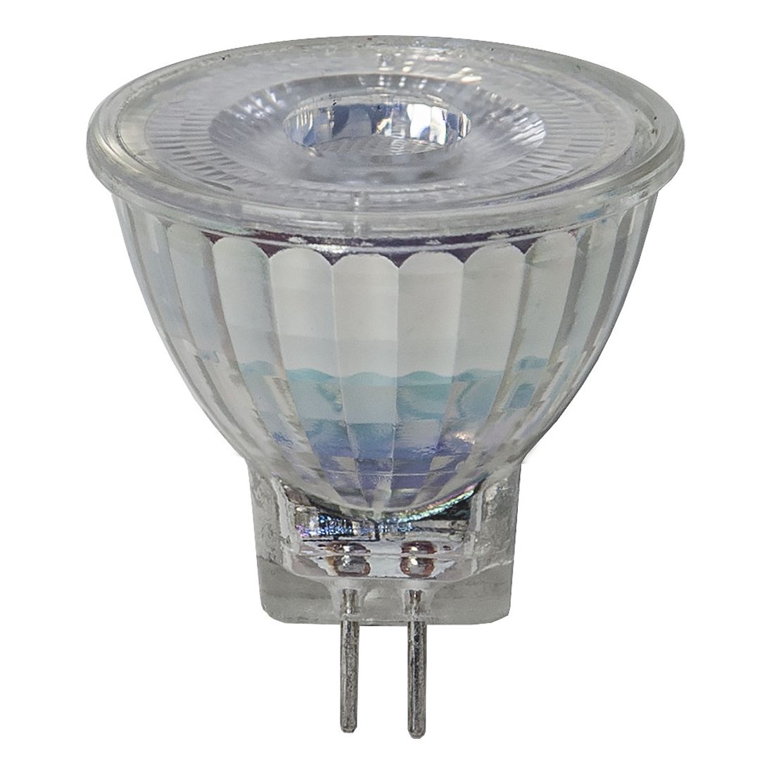 Żarówka LED GU5.3 MR16 z przezroczystą obudową i reflektorem, energooszczędne źródło światła do opraw punktowych.