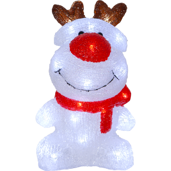 Renifer LED świecący białym światłem, przedstawiony na jednolitym tle, świąteczna dekoracja o smukłej formie i czystym, zimowym charakterze.