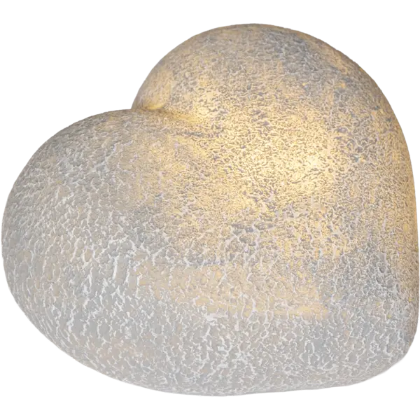 Dekoracyjne serce LED z efektem kamienia emitujące ciepłe światło, prezentowane na białym tle, ukazujące strukturę inspirowaną naturalnym kamieniem.