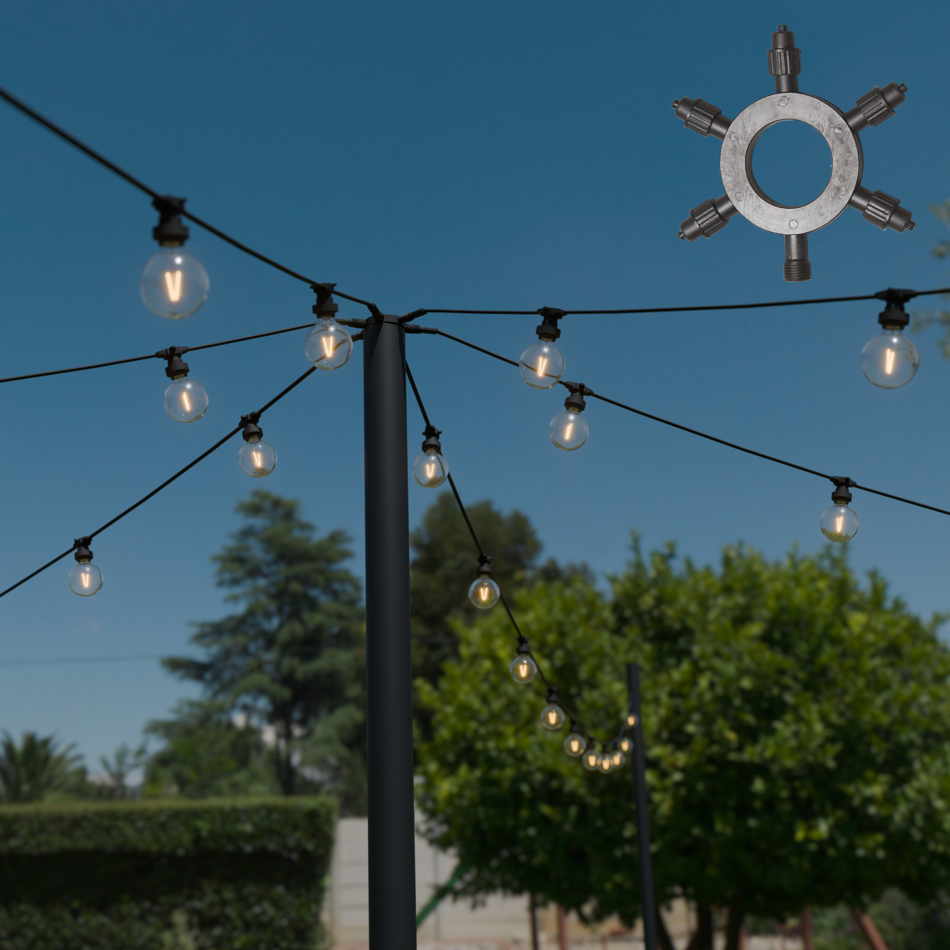 Elastyczny rozdzielacz Connecta do girland ogrodowych – system rozgałęzień oświetlenia LED E27.