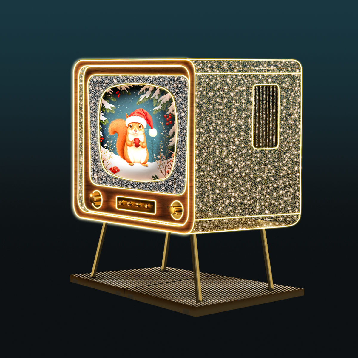 Retro TV 3D – wolnostojąca dekoracja LED w kształcie klasycznego telewizora z możliwością zastosowania indywidualnych grafik. Świąteczny fotopunkt do miast, galerii handlowych, hoteli oraz przestrzeni komercyjnych.
