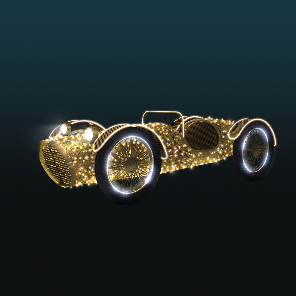 Retro Auto 3D LED inspirowane zabytkowym samochodem sportowym z efektownym oświetleniem LED. Dekoracja świąteczna i fotopunkt do miast, galerii handlowych, hoteli, parków, jarmarków oraz przestrzeni komercyjnych.