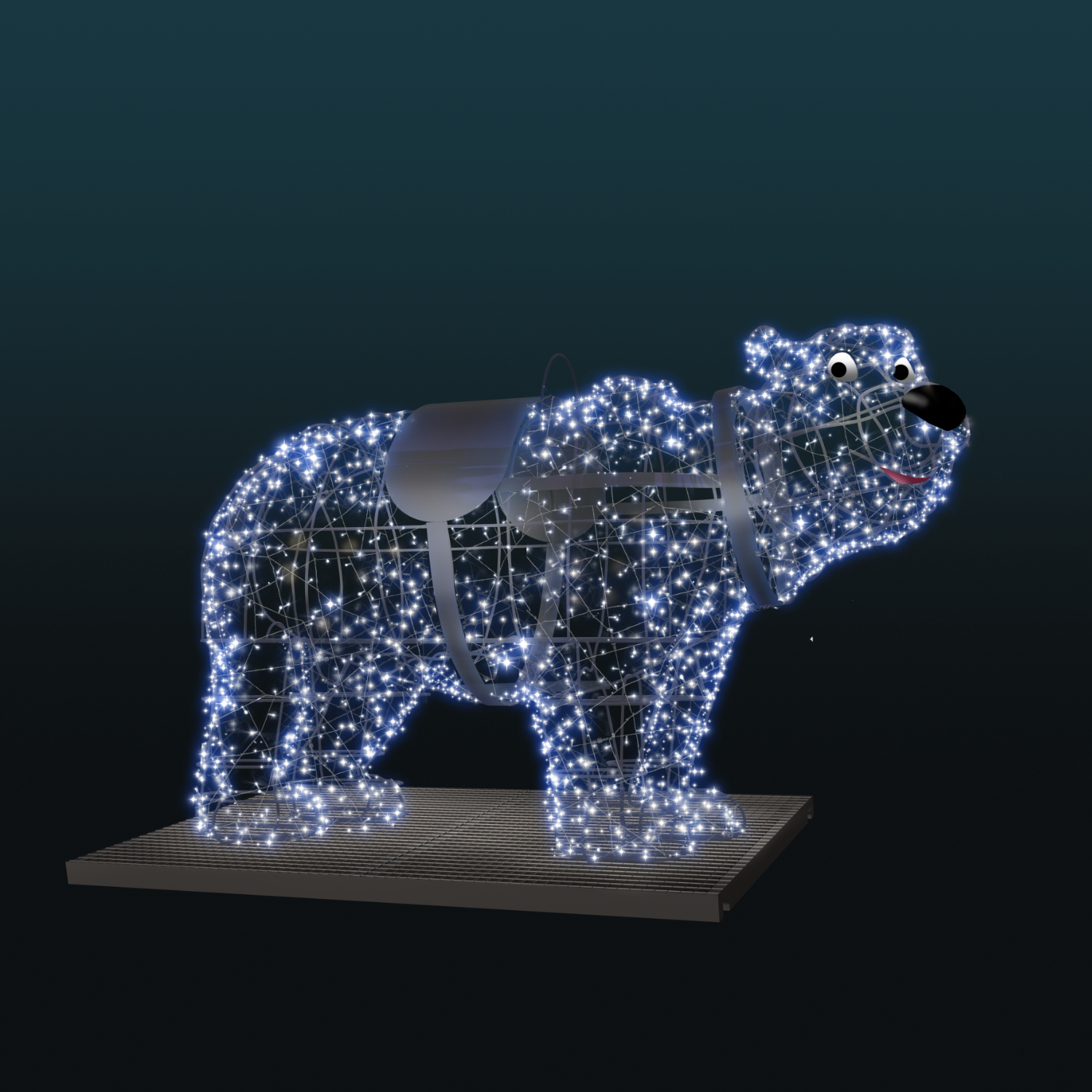 Miś Polarny 3D LED – świąteczna dekoracja świetlna z efektem padającego śniegu i gęstym oświetleniem LED. Idealna do parków, rynków, deptaków, galerii handlowych oraz miejskich i komercyjnych przestrzeni zimowych.